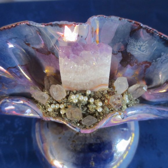 Vintage Ceramic Perfume Bottle with Stopper Exquisite Amethyst Crystal Custom - Picture 7 of 10